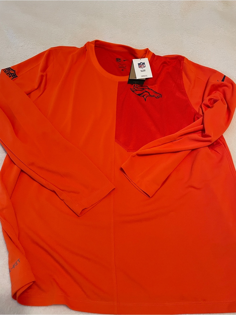 NWT Nike NFL Denver Broncos Orange Longsleeve Dri-Fit Shirt Sz XXL